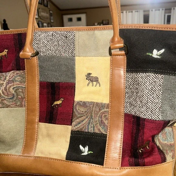 Vintage 90s LL Bean Boat & Tote Bag - Rare HTF Patchwork, Embroidered, Leather - Picture 5 of 15